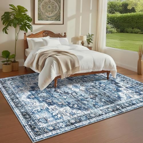 GarveeHome 10x13 Washable Vintage Living Room Rug Blue - Image 3