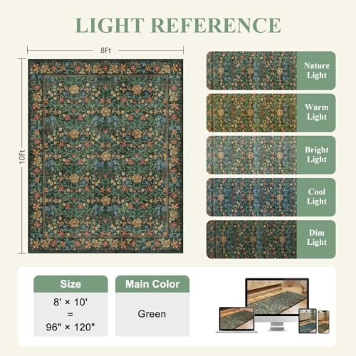 DUKINO 8x10 Area Rugs, Vintage Floral Washable Rug for Living Room, Green - Image 2