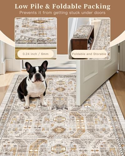 Madane Hallway Runner Rug 2x5 Washable Entry Rugs Non-Slip, Brown/Gold - Image 6
