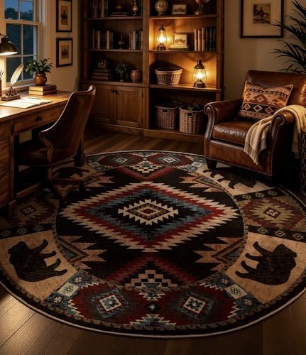 YIHOUSE Washable Western Cabin Round Rug, 4ft - Image 3