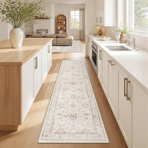Madane Runner Rug 2x8 for Hallway, Kitchen Non-Slip Runner Rug Brown/Ivory by Madane