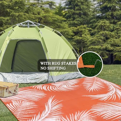 Pauwer Waterproof Outdoor Rug 8x10, Plastic Straw Patio Mat, Leaf Orange - Image 6