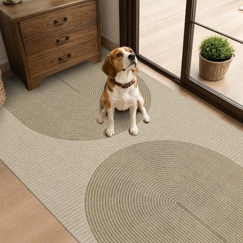 Non-Slip Jute Rug for Entryway: 3x5 Outdoor Mat - Taupe Curve Pattern by Arvenchy