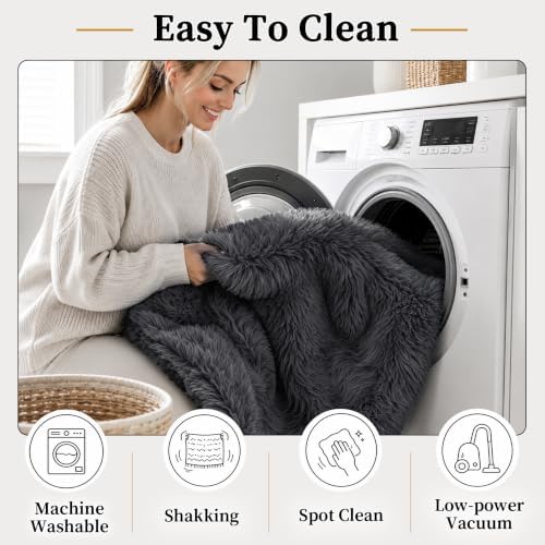 TENGTENGLINK 8x10 Fluffy Shag Area Rug Living Room Bedroom Washable Grey - Image 5