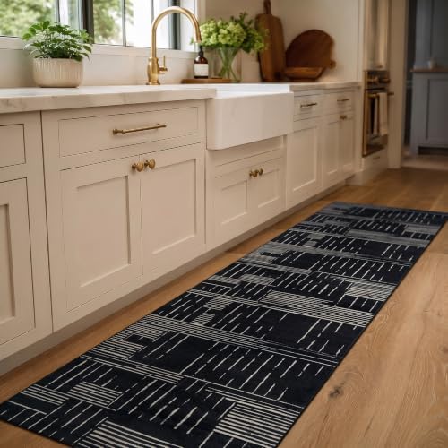 Rugshop Block Stripe Machine Washable Non-Slip Runner Rug, 2'x8' Black - Image 6