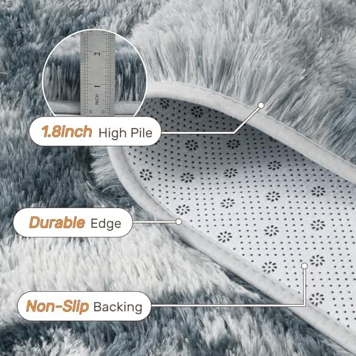 Area Rugs for Living Room 6x9 Feet, Soft Fluffy Shagg Plush Bedroom Rug Non-Slip,Large Carpet for Nursery Kids Dorm Home Decor Grey and Blue - Image 4