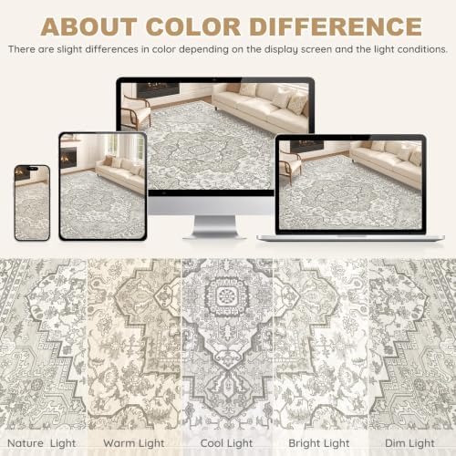 EIEIHOUSE Washable 9x12 Area Rugs for Living Room Ivory Light Greige - Image 7