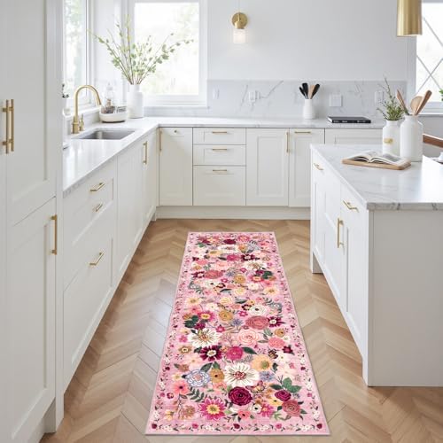 Pink Floral Hallway Runner Rug 2x6 for Bedroom Kitchen - Image 3