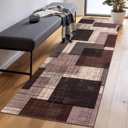 Washable 3x10 Modern Geometric Runner Rug for Hallway Kitchen Purple - Image 2