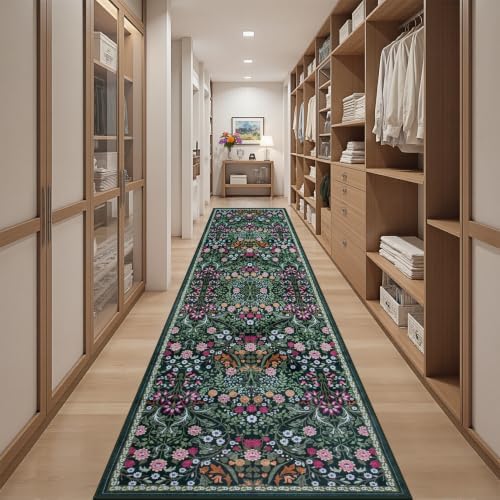 PLHXFR 2.6x14 Washable Runner Rug：Floral Indoor Kitchen Carpet Dark Black - Image 5