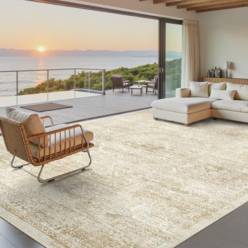 Soalmost Washable Area Rug 10x14 Large Soft Living Room Rugs Beige/Ivory by Soalmost