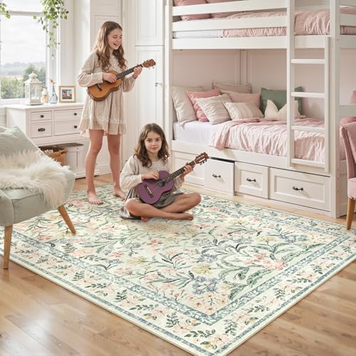 Lahome Boho Beige Rugs for Living Room 6x9, Washable Kids Rugs for Bedroom Girls, Farmhouse Soft Baby Carpet for Nursery, Non-Slip Carpet for Dining Room Playroom, Beige - Image 5