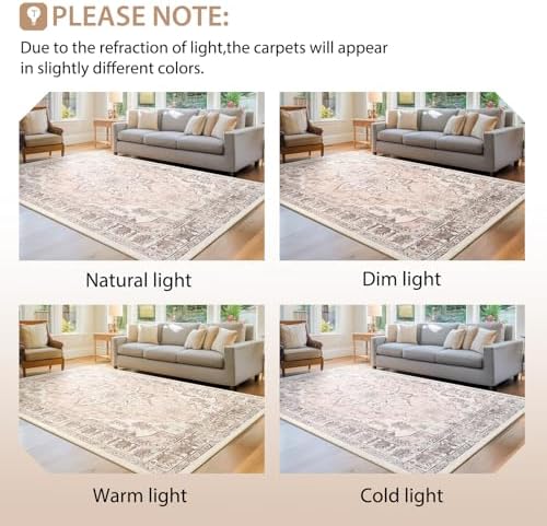 BESTSWEETIE Washable Boho 5x7 Area Rug for Living Room, Pink Beige Grey - Image 6