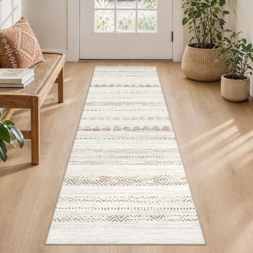 Nakagishi Boho 2x6 Runner Rug Machine Washable Rugs Non Slip Beige/Brown - Image 3