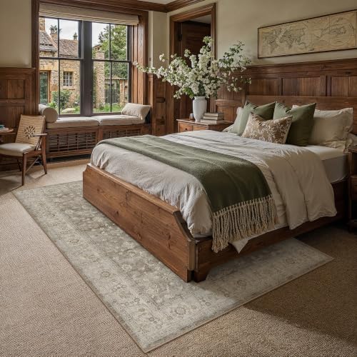PureCozy Brown Gray Area Rug 5x7 Vintage Floral Distressed - Image 2