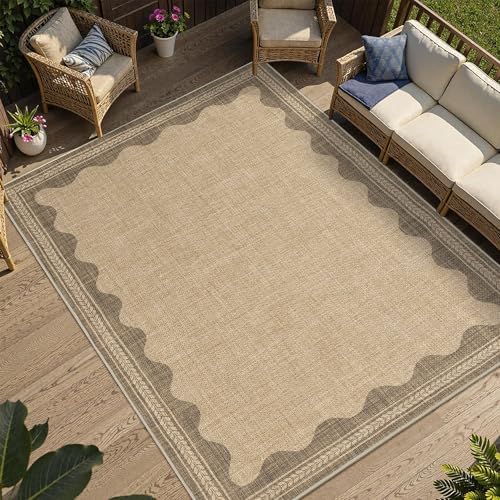 Scalloped Rug 6x9 Easy Jute Outdoor Patio Rug Indoor Outdoor Carpet - Image 2