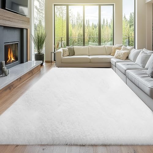Topmaxcs Shag Rugs for Living Room White: 9x12 Shag Area Rugs by TOPMAXCS