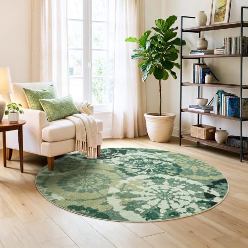 Round Area Rugs 4ft, Washable Non-Slip Modern Boho Low Pile Circle Rug - Image 4