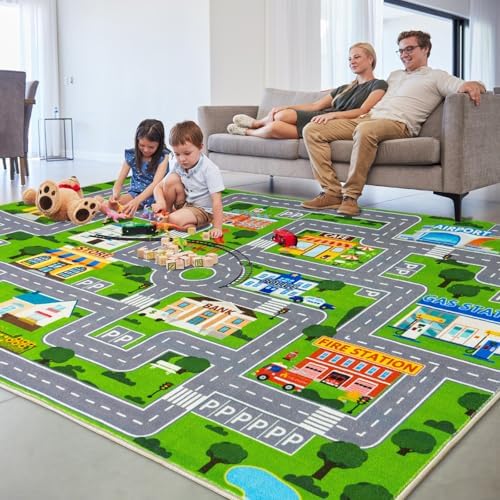 3'x4' Car Rug Play Mat for Kids, Road Traffic Playmat for Kids Room - Image 5