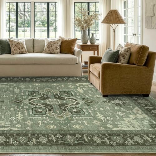 8x10 Ft Large Area Rugs for Living Room, Soft Non-Slip Machine Washable Rug, Vintage Stain Resistant Carpets for Bedroom Nursery Dining Room Home Decor (Green) - Image 3