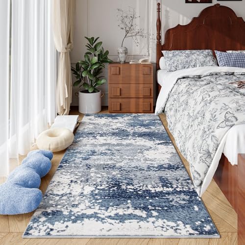 Blue Rug Runners for Hallways Kitchen Non Slip Washable 2x6 Entryway Runner Rugs with Rubber Backing 6ft Long Carpet Runner for Laundry Room Bedroom, Low Pile Stain & Fade Resistant, Abstract Navy - Image 3