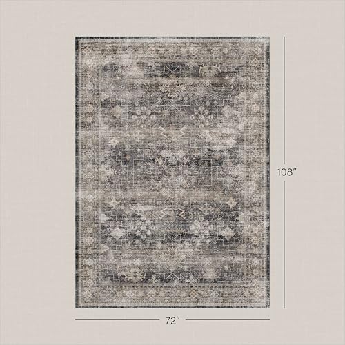 Farmhouse Charcoal Stone 6x9 Rug for Dining Room, Modern Large Area Rugs for Living Room, Boho Washable Rug for Bedroom with Distressed Geometric Design, Stain Resistant Low Pile Non-Slip - Image 2