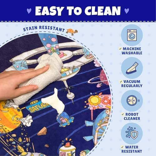 Outer Space Adventure 5x7 Kids Rug – Vibrant Galaxy Scene with Planets, Astronauts, Spaceships & Fun Details – Perfect Playroom or Bedroom Carpet for Learning & Imagination - Image 4