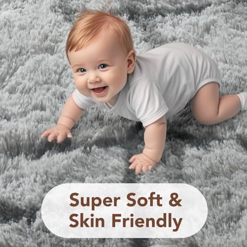 9x12 Non-Slip Fluffy Area Rugs For Living Room (Black and Grey Stripe) - Image 4