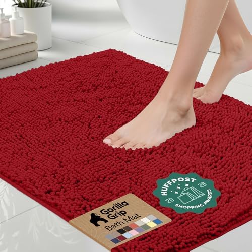 GORILLA GRIP Bath Rug Mat for Bathroom, Absorbent Chenille, 30x20 Red by GorillaGrip