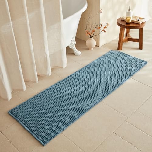 TYUU Waffle Runner Rug Bathroom, Long Boho Bath Mat, 72x24 Denim Blue by TYUU