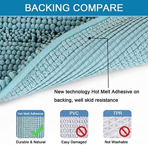 H.VERSAILTEX Bathroom Rugs Bath Mats Sets Super Absorbent Chenille Striped Bath Mats Non Skid Machine Wash Dry Rugs for Bathroom Floor Set of 2(Aqua Haze, 47 x 17 Plus 17 x 24 - Inches) - Image 4