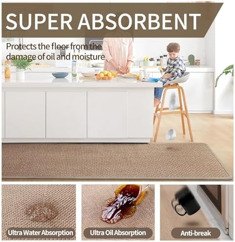 YDKGL Long Kitchen Runner Rugs Kitchen Mat Non Slip Washable Brown 17"x71" - Image 5