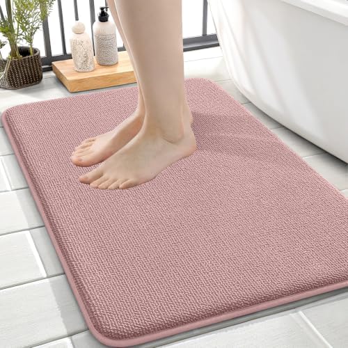 OLANLY Memory Foam Small Bathroom Rug 24x16, Absorbent Bath Mat, Dusty Rose by OLANLY