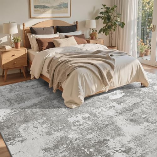 4x6 Ft Abstract Washable Area Rugs for Living Room Light Grey - Image 4