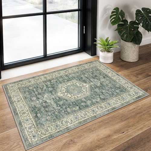 KUTA Vintage Entryway Rugs Indoor Washable Rug 2x3 Turquoise Doormat by KUTA