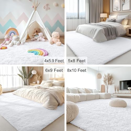OLANLY 6x8 Machine Washable Large Area Rugs for Living Room, Bedroom, Soft Fluffy Shaggy Bedside Rug, Indoor Floor Carpet for Kids Girls and Boys, Dorms, Nursery, Home Decor Aesthetic, White - Image 6