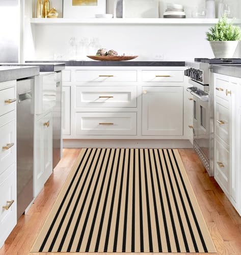 IOHOUZE 4x6 Striped Outdoor Rug, Washable Front Porch, Tan Black - Image 2