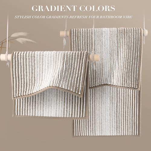 BSICPRO Large Chenille Bathroom Rugs, 24x36 Striped Bath Mats, Light Taupe - Image 5