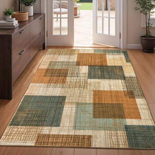 Washable 4x6 Entryway Rug, Area Rugs for Bedroom Kitchen Orange/Blue by Ailyei