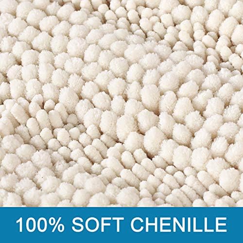 H.VERSAILTEX Bath Rugs for Bathroom Non Slip Bath Mats Extra Thick Chenille Striped Rug 20" x 32" Absorbent Non Skid Fluffy Soft Shaggy Washable Dry Fast Plush Mat for Indoor, Bath Room, Tub - Ivory - Image 3