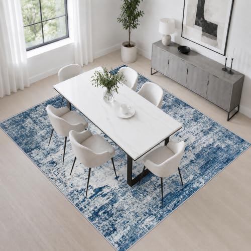 Area Rug Living Room: 5x5 Modern Washable Indoor Soft Carpet Blue - Image 4