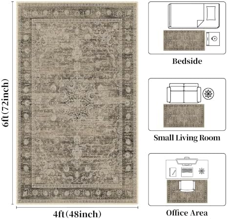 Brown 4x6 Entryway Rugs, Vintage Area Rug for Bedroom, Living Room - Image 2