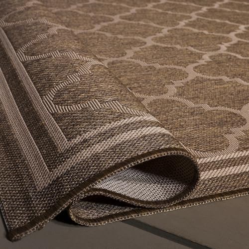 SAFAVIEH Washable Rug Outdoor Courtyard Collection - 6'7" Square, Brown & Bone, Non-Shedding & Easy Cleaning, Ideal for Patio, Backyard, Mudroom (CY6918-242) - Image 3