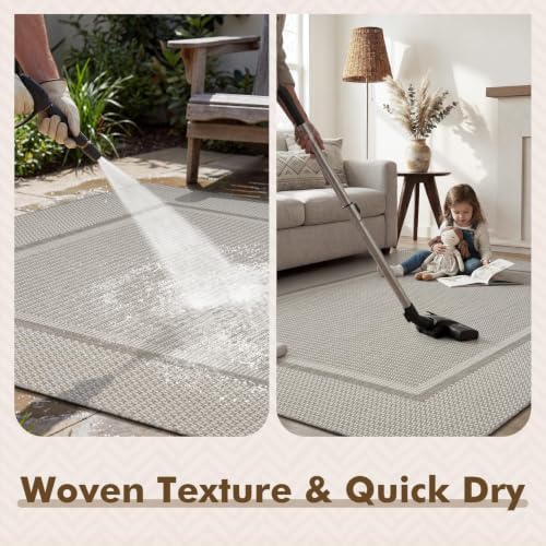 MontVoo-Outdoor Rug-Patio Rug 8x10 ft Polypropylene Indoor Outdoor Rugs Outdoor Carpet for Patio Deck Balcony Porch, Textured Weave, Durable for High Traffic, Fade-Resistant, Modern Grey - Image 5