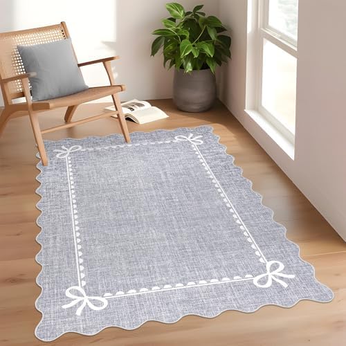 GarveeHome Scalloped Bow Rug 4x6 Washable Grey Rugs for Bedroom Living Room by GarveeHome