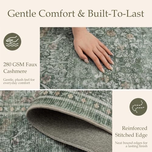 JOLLYVOGUE 3x5 Washable Rug, Vintage Floral Area Rug, Moss Green - Image 5