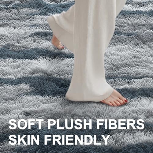 6x9 Ft Large Shag Rugs for Living Room Decor, Tie-Dyed Ultra Soft Fluffy Furry Area Rugs for Bedroom Indoor Floor, Aesthetic Carpet for Kids Home (Blue) - Image 4
