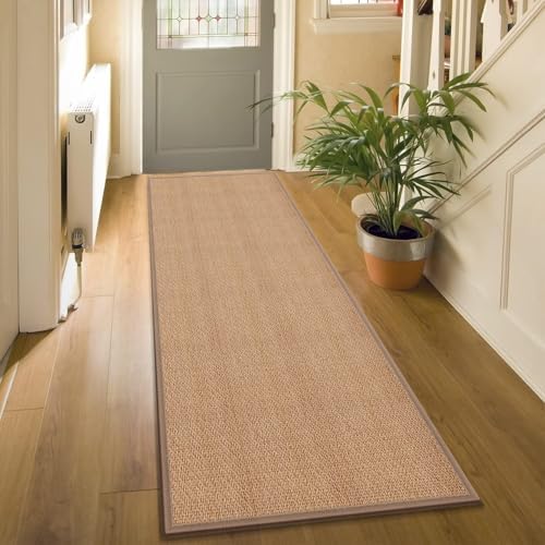 6ft Natural Jute Hallway Runner Rug Non Slip Washable, Rubber Backed Long Indoor Entryway Runner, Absorbent Kitchen Carpet Sink Rug, Camel by GOYLSER