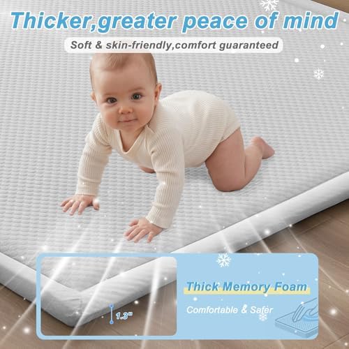 Baby Play Mat for Floor Nursery Rug Muscle Area Playroom Rug Elastic Foam 79x110 Playpenmat Elastic Foam 1.3" Thick Crawling Mat for Babies,Toddlers, Infants, Kids(Ripple Light Grey) - Image 2