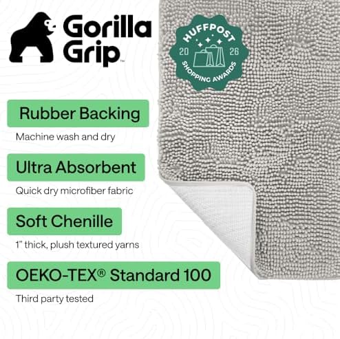 GORILLA GRIP Bath Rug Mat for Bathroom, Absorbent Chenille 36x24 Light Gray - Image 2